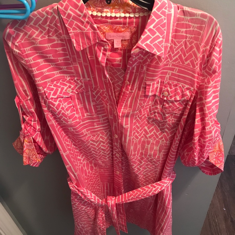 Lilly Pulitzer Pink and White Printed Shirt Dress